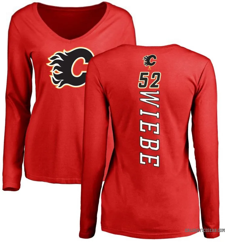 Abram Wiebe Women's Red Calgary Flames Backer Long Sleeve T-Shirt -