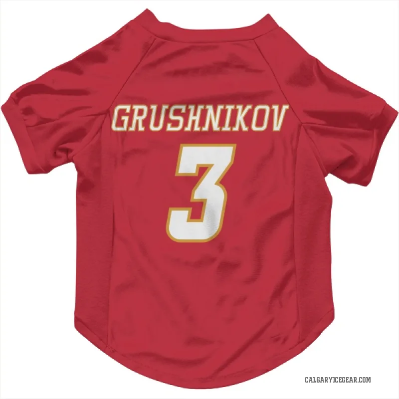 Artem Grushnikov  White Calgary Flames   Red  Cat & Dog Pet Jersey