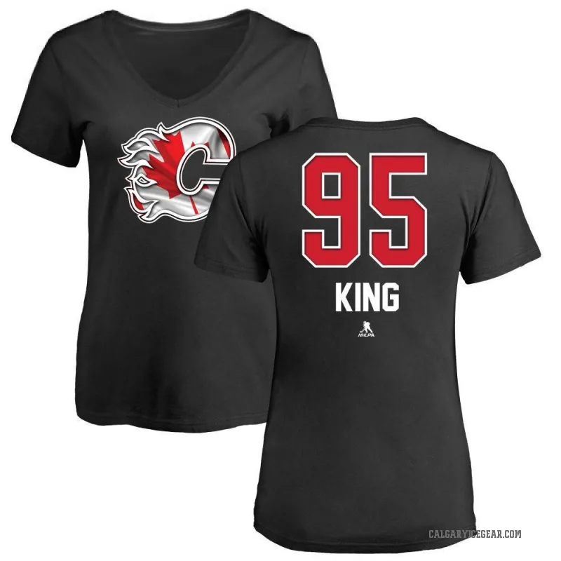 Carter King Women's Black Calgary Flames Name and Number Banner Wave V-Neck T-Shirt -