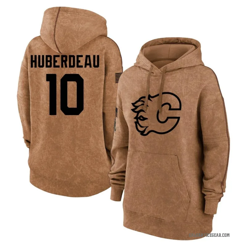 Jonathan Huberdeau Women's Brown Calgary Flames 2023 Salute to Service Pullover Hoodie