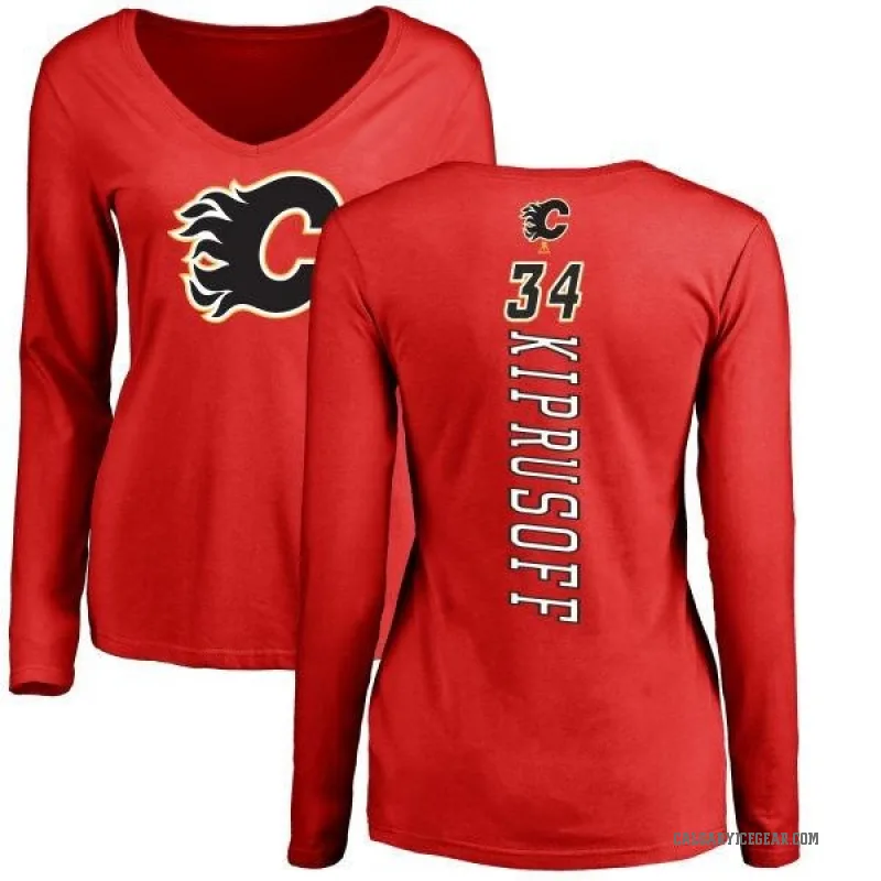 Miikka Kiprusoff Women's Red Calgary Flames Backer Long Sleeve T-Shirt -