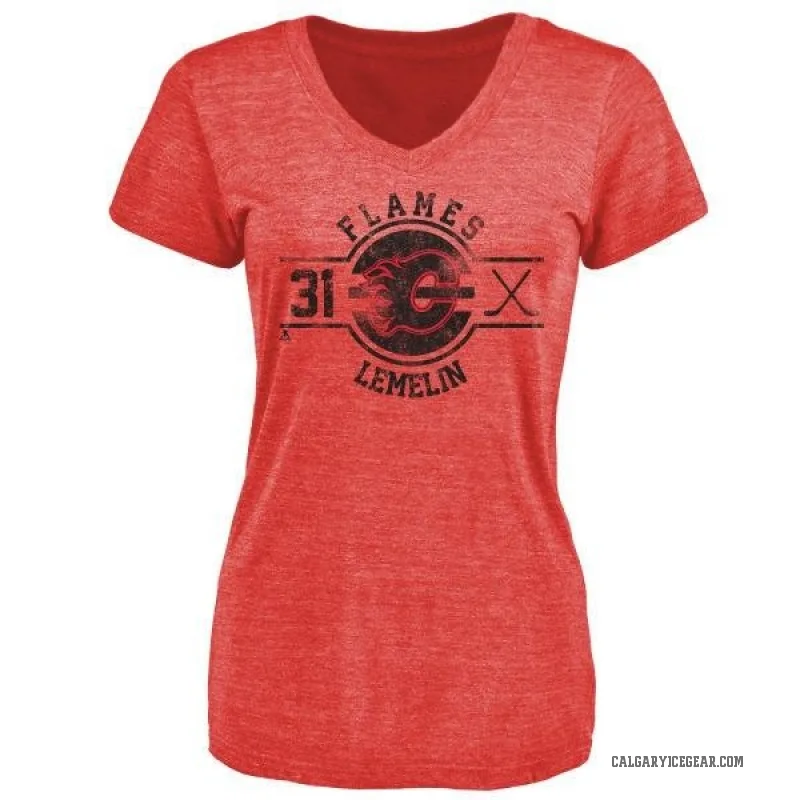 Rejean Lemelin Women's Red Calgary Flames Insignia T-Shirt -