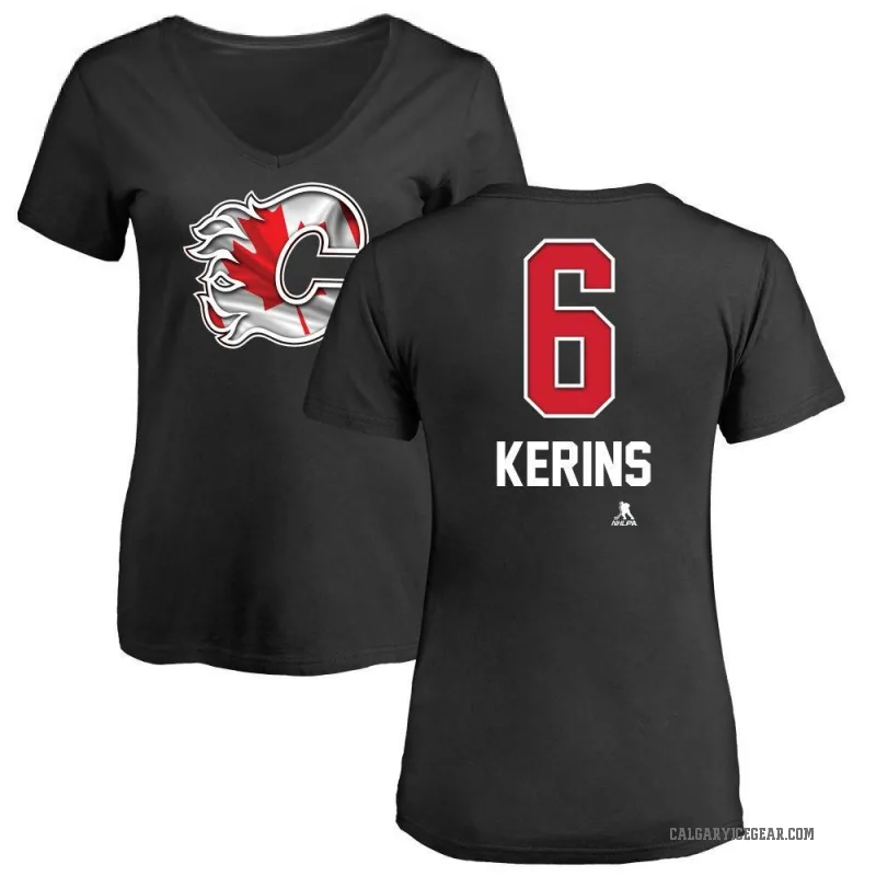 Rory Kerins Women's Black Calgary Flames Name and Number Banner Wave V-Neck T-Shirt -