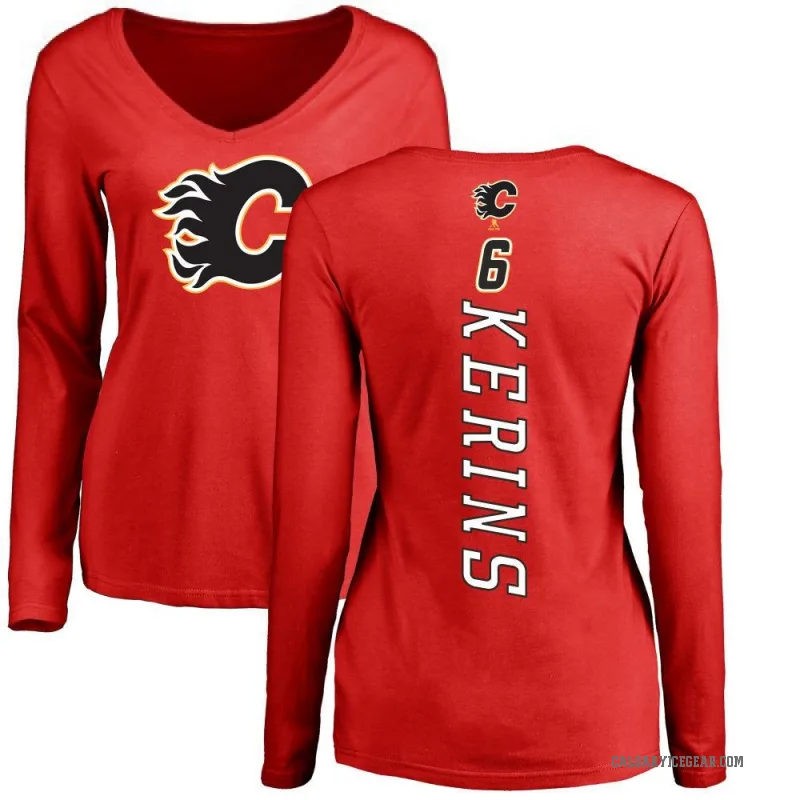 Rory Kerins Women's Red Calgary Flames Backer Long Sleeve T-Shirt -